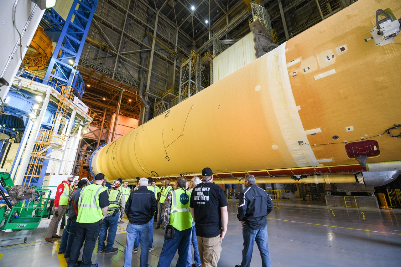 These images show how teams at NASA’s Michoud Assembly Facility in New Orleans moved the core stage, complete with all four RS-25 engines, for NASA’s Space Launch System (SLS) rocket to Building 110 for final shipping preparations on Jan. 1. The SLS core stage includes state-of-the-art avionics, propulsion systems and two colossal propellant tanks that collectively hold 733,000 gallons of liquid oxygen and liquid hydrogen to power its four RS-25 engines. The completed stage, which will provide more than 2 million pounds of thrust to help power the first Artemis mission to the Moon, will be shipped via the agency’s Pegasus barge from Michoud to NASA’s Stennis Space Center near Bay St. Louis, Mississippi, later this month. Once at Stennis, the Artemis rocket stage will be loaded into the B-2 Test Stand for the core stage Green Run test series. The comprehensive test campaign will progressively bring the entire core stage, including its avionics and engines, to life for the first time to verify the stage is fit for flight ahead of the launch of Artemis I.